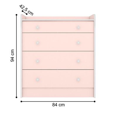 Gaveteiro Infantil Com 4 Gavetas Bari Rosa Acetinado