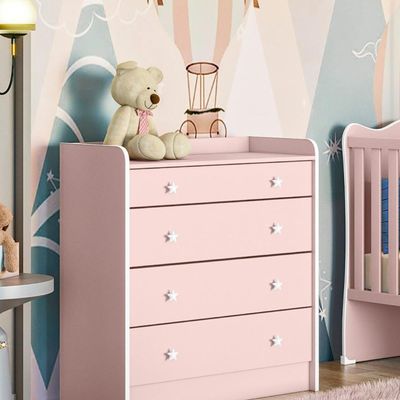 Gaveteiro Infantil Com 4 Gavetas Bari Rosa Acetinado
