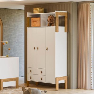 Guarda Roupa Infantil Com 3 Portas Bilbao Branco Acetinado