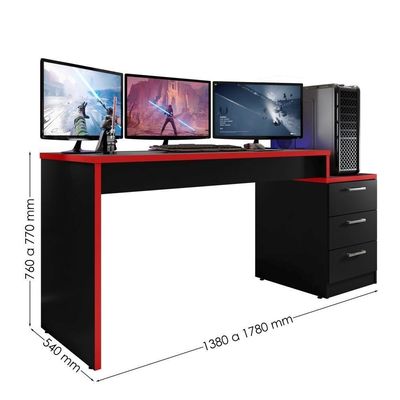 Mesa Gamer Com Gaveteiro Versátil Patrick Preto Vermelho
