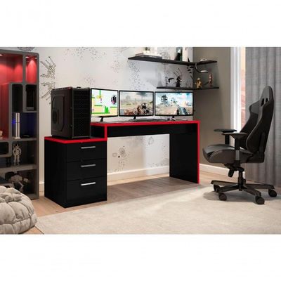 Mesa Gamer Com Gaveteiro Versátil Patrick Preto Vermelho