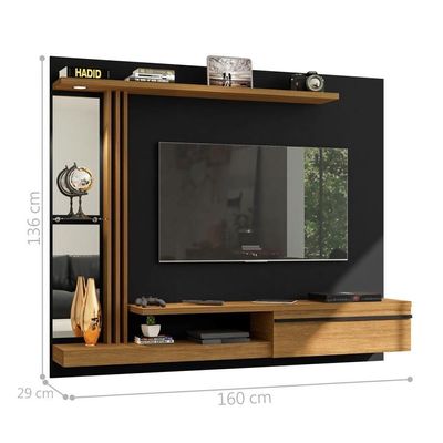 Painel Para Tv Com Espelho E Led Thalita Preto Cinamomo