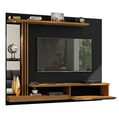 Painel Para Tv Com Espelho E Led Thalita Preto Cinamomo