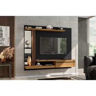 Painel Para Tv Com Espelho E Led Thalita Preto Cinamomo