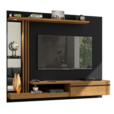 Painel Para Tv Com Espelho E Led Thalita Preto Cinamomo