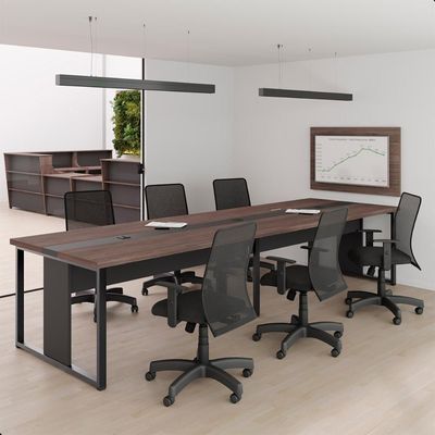 Mesa Sala De Reunião Empresa Painel 6 Lugares Freijó Preto