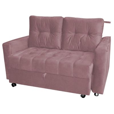 Sofá Cama 2 Lugares Yago Veludo Turkey Rosa