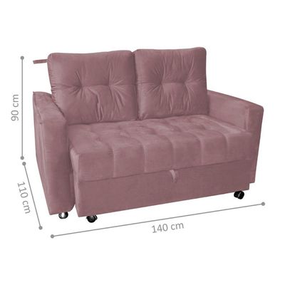 Sofá Cama 2 Lugares Yago Veludo Turkey Rosa