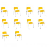 Kit 10 Cadeiras Infantil Iso, Escola, Base Branco-amarelo