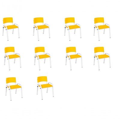 Kit 10 Cadeiras Infantil Iso, Escola, Base Branco-amarelo