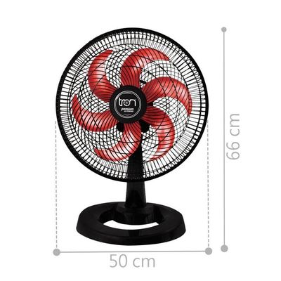 Ventilador Mesa Lorena Preto Oscilante 110V Pás Vermelha