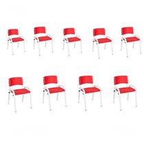 Kit 9 Cadeiras Infantil Iso, Escola, Base Branco- Vermelho