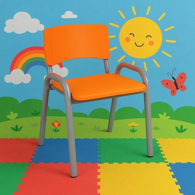 Kit 8 Cadeiras Infantil Iso, Escola, Base Cinza-laranja