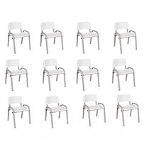 Kit 12 Cadeiras Infantil Iso, Escola, Base Cinza- Branco