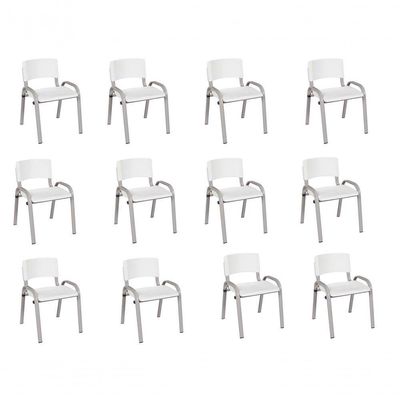 Kit 12 Cadeiras Infantil Iso, Escola, Base Cinza- Branco