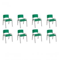 Kit 8 Cadeiras Infantil Iso, Escola, Base Cinza- Verde Escuro