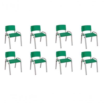 Kit 8 Cadeiras Infantil Iso, Escola, Base Cinza- Verde Escuro