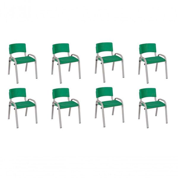 Kit 8 Cadeiras Infantil Iso, Escola, Base Cinza- Verde Escuro