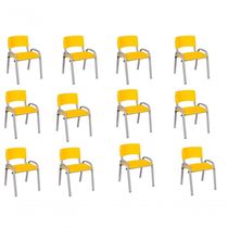 Kit 12 Cadeiras Infantil Iso, Escola, Base Cinza- Amarelo
