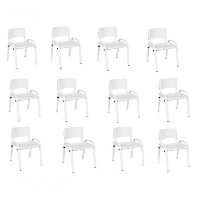 Kit 12 Cadeiras Infantil Iso, Escola, Base Branco-branco