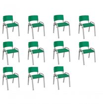 Kit 11 Cadeiras Infantil Iso, Escola, Base Cinza-verde Escuro