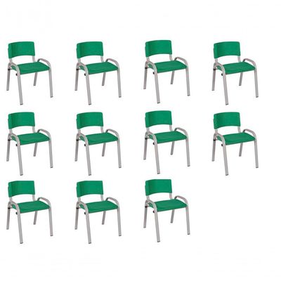 Kit 11 Cadeiras Infantil Iso, Escola, Base Cinza-verde Escuro