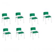 Kit 7 Cadeiras Infantil Iso, Escola, Base Branco- Verde Escuro