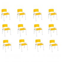 Kit 12 Cadeiras Infantil Iso Escola Base Branca Amarelo