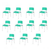 Kit 11 Cadeiras Infantil Iso, Escola, Base Branco- Verde água