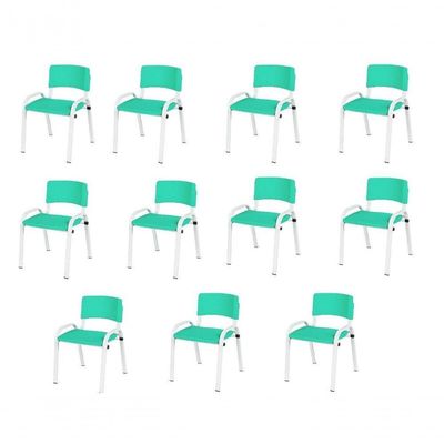Kit 11 Cadeiras Infantil Iso, Escola, Base Branco- Verde água