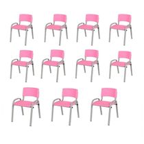 Kit 11 Cadeiras Infantil Iso, Escola, Base Cinza- Rosa