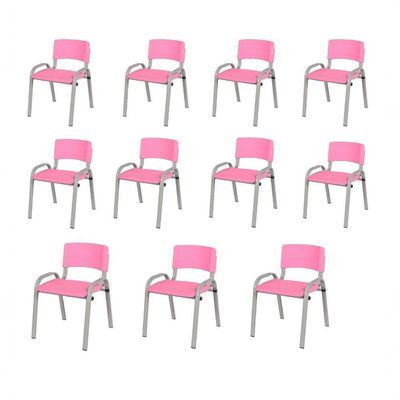 Kit 11 Cadeiras Infantil Iso, Escola, Base Cinza- Rosa