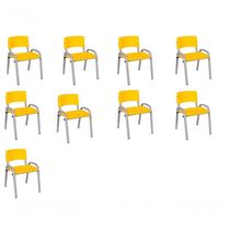 Kit 9 Cadeiras Infantil Iso, Escola, Base Cinza- Amarelo