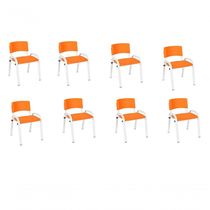 Kit 8 Cadeiras Infantil Iso, Escola, Base Branco- Laranja