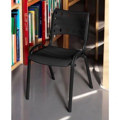 Cadeira Iso Base Preto Igreja, Escola, Escritório - Preto - Kit 4 Peças