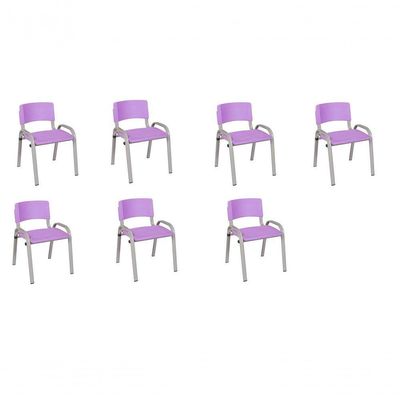 Kit 7 Cadeiras Infantil Iso, Escola, Base Cinza- Lilas