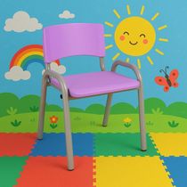 Kit 7 Cadeiras Infantil Iso, Escola, Base Cinza- Lilas