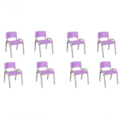 Kit 8 Cadeiras Infantil Iso, Escola, Base Cinza- Lilas