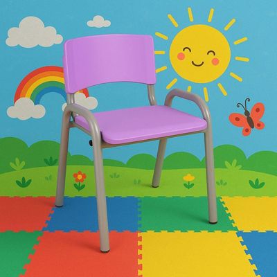 Kit 10 Cadeiras Infantil Iso, Escola, Base Cinza- Lilas