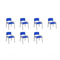 Kit 7 Cadeiras Infantil Iso, Escola, Base Cinza- Azul