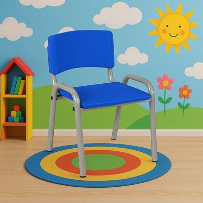 Kit 7 Cadeiras Infantil Iso, Escola, Base Cinza- Azul