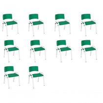 Kit 10 Cadeiras Infantil Iso, Escola, Base Branco-verde Escuro