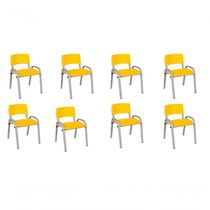 Kit 8 Cadeiras Infantil Iso, Escola, Base Cinza- Amarelo