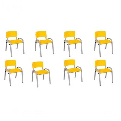 Kit 8 Cadeiras Infantil Iso, Escola, Base Cinza- Amarelo
