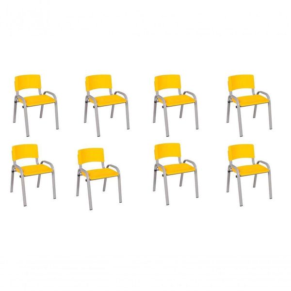 Kit 8 Cadeiras Infantil Iso, Escola, Base Cinza- Amarelo