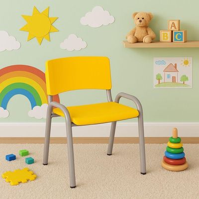 Kit 8 Cadeiras Infantil Iso, Escola, Base Cinza- Amarelo
