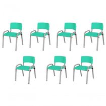 Kit 7 Cadeiras Infantil Iso, Escola, Base Cinza- Verde água