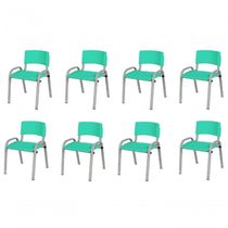 Kit 8 Cadeiras Infantil Iso, Escola, Base Cinza- Verde água