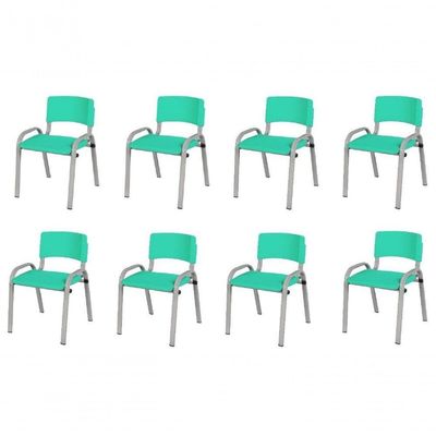 Kit 8 Cadeiras Infantil Iso, Escola, Base Cinza- Verde água