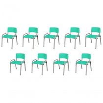 Kit 9 Cadeiras Infantil Iso, Escola, Base Cinza- Verde água